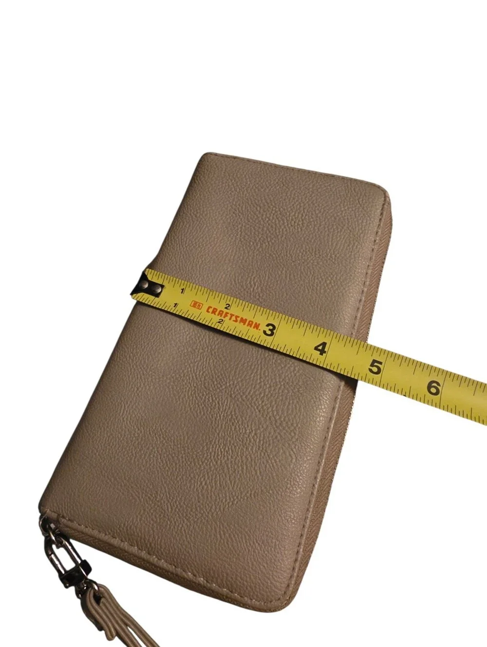 Betsey Johnson Dog Face Wristlet Wallet Vegan Leather Puppy Zipper Clutch Taupe